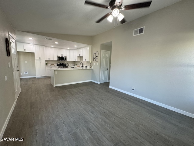 25561 Alicante Dr, Santa Clarita, CA 91355 - unfurnished living room featuring ceiling fan, dark wood-style flooring, and recessed lighting
