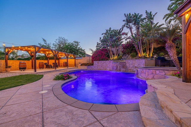28367 Mount Stephen Ave, Santa Clarita, CA 91387 - pool at dusk featuring a gazebo, a patio area, and a fenced backyard