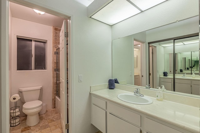 28367 Mount Stephen Ave, Santa Clarita, CA 91387 - bathroom with toilet, vanity, and shower / tub combination