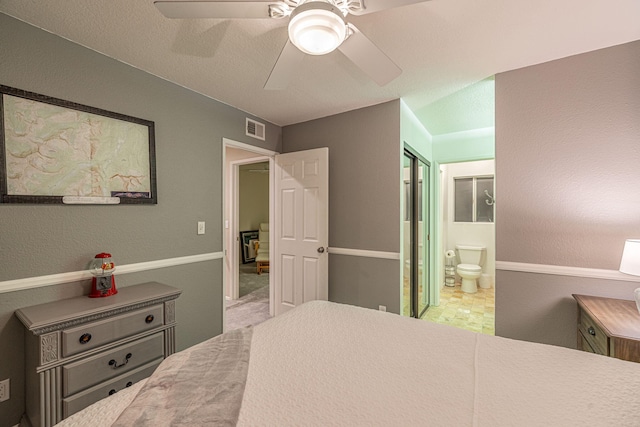28367 Mount Stephen Ave, Santa Clarita, CA 91387 - bedroom with ensuite bathroom, a ceiling fan, and a textured wall