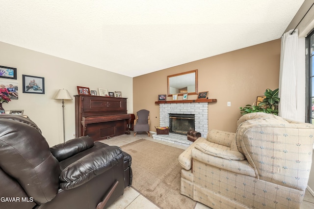1037 Herzel Ave, Lancaster, CA 93535 - living area with light tile patterned floors and a brick fireplace