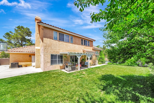 39884 Golfers Dr, Palmdale, CA 93551 - back of house featuring a patio area, a pergola, stucco siding, and a tiled roof