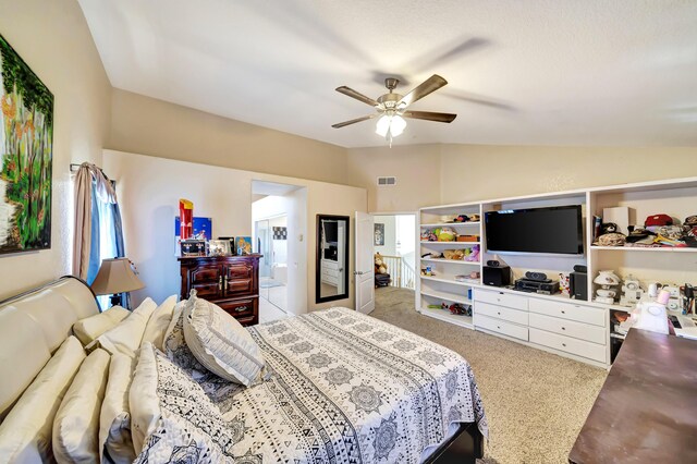 39884 Golfers Dr, Palmdale, CA 93551 - carpeted bedroom with lofted ceiling and a ceiling fan
