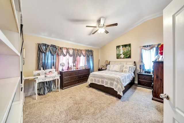 39884 Golfers Dr, Palmdale, CA 93551 - bedroom featuring vaulted ceiling, carpet floors, and a ceiling fan