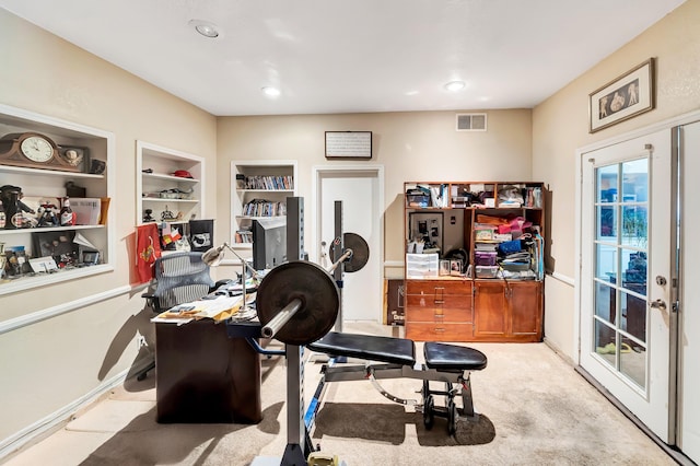 39884 Golfers Dr, Palmdale, CA 93551 - home office featuring recessed lighting, light colored carpet, and built in shelves