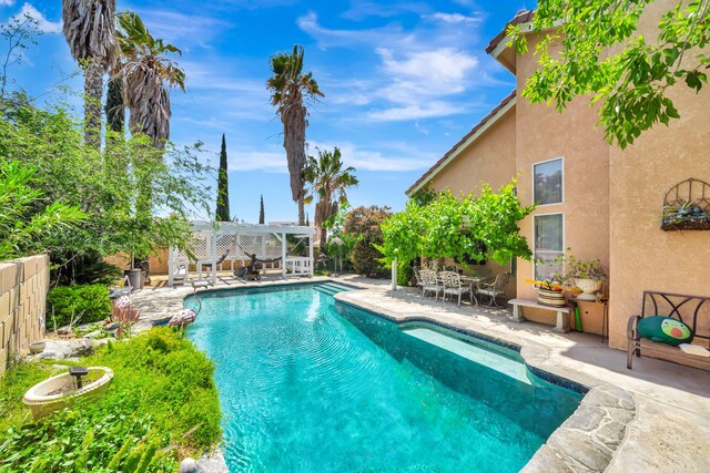 39884 Golfers Dr, Palmdale, CA 93551 - view of pool with a patio, a pergola, and outdoor dining space
