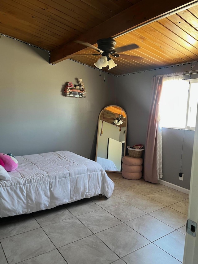 3354 Arthur Ave, Mojave, CA 93501 - bedroom featuring wood ceiling, tile patterned floors, and baseboards