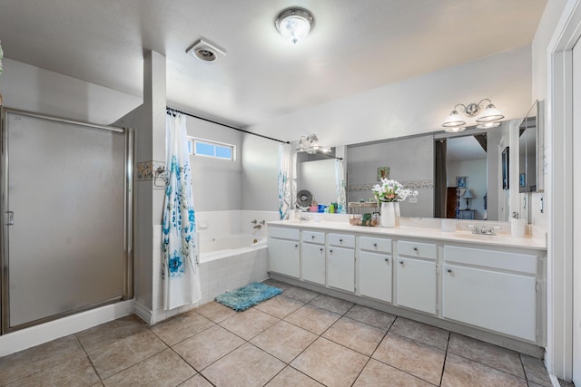 2321 Mulberry Ave, Lancaster, CA 93535 - full bathroom with a stall shower, tile patterned flooring, and a bath