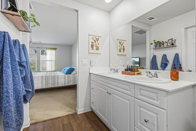 bathroom with vanity and wood-type flooring