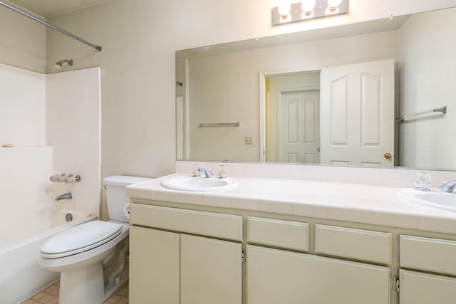 full bathroom featuring vanity, shower / washtub combination, and toilet