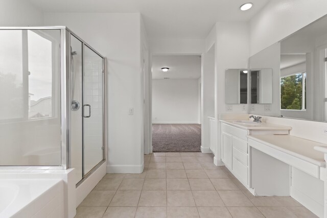 44838 Lotus Ct, Lancaster, CA 93536 - full bath with vanity, a shower stall, and tile patterned floors