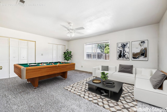 3112 Echo Dr, Rosamond, CA 93560 - game room with pool table, carpet, and ceiling fan