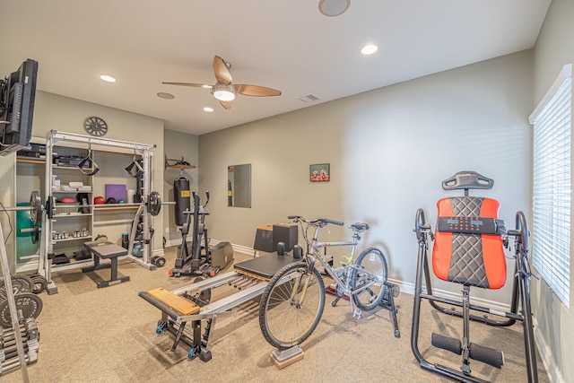 exercise area with ceiling fan