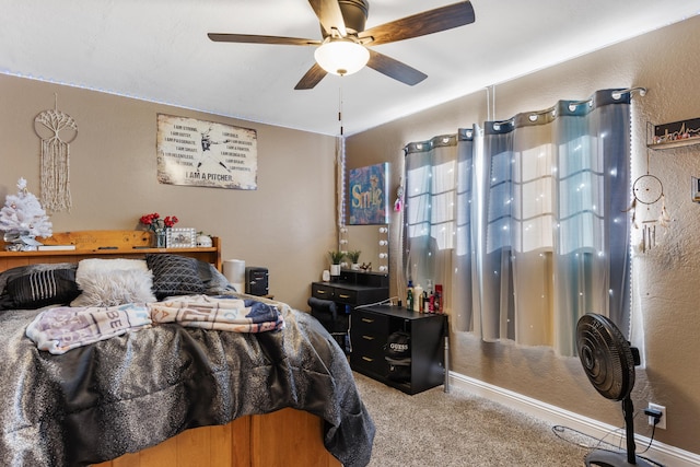 bedroom featuring carpet and ceiling fan