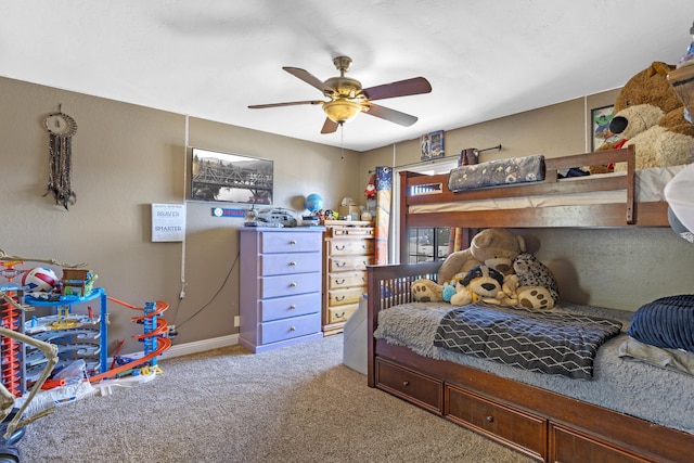 bedroom featuring carpet floors and ceiling fan