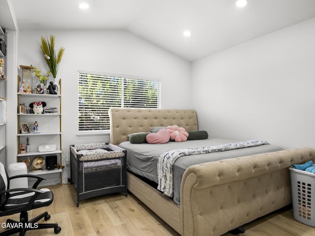 1324 Windermere Ct, Palmdale, CA 93551 - bedroom featuring light wood-type flooring, lofted ceiling, and recessed lighting
