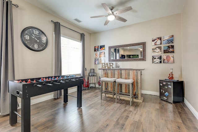 28097 Promontory Ln, Valencia, CA 91354 - rec room with a ceiling fan, wood finished floors, and baseboards