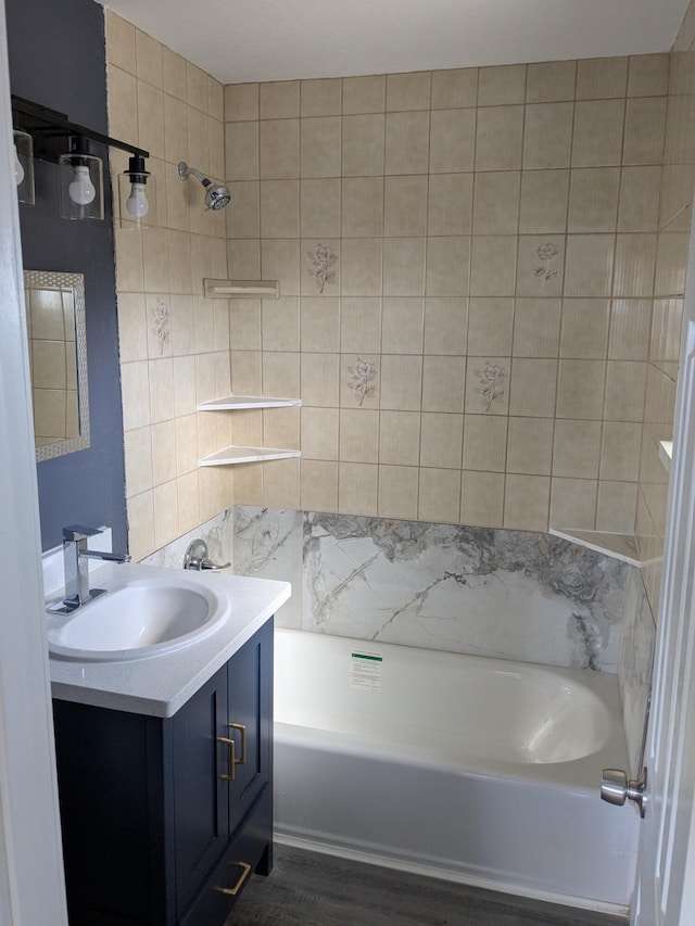 full bathroom with shower / bathing tub combination and vanity