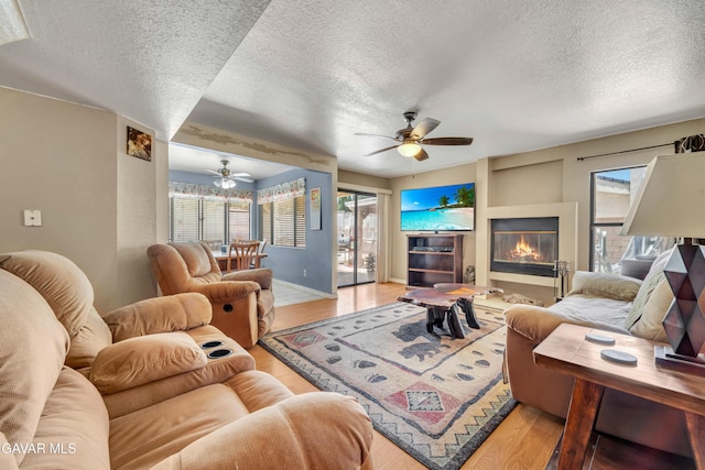 3628 Marilynn St, Lancaster, CA 93536 - living area with a ceiling fan, a textured ceiling, healthy amount of natural light, and light wood finished floors