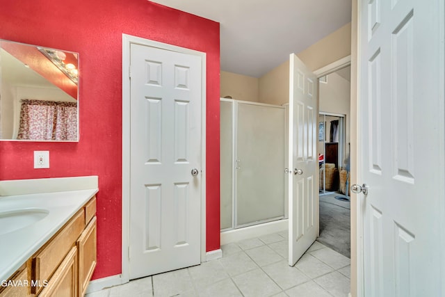 3628 Marilynn St, Lancaster, CA 93536 - bathroom with vanity, tile patterned flooring, and a shower stall