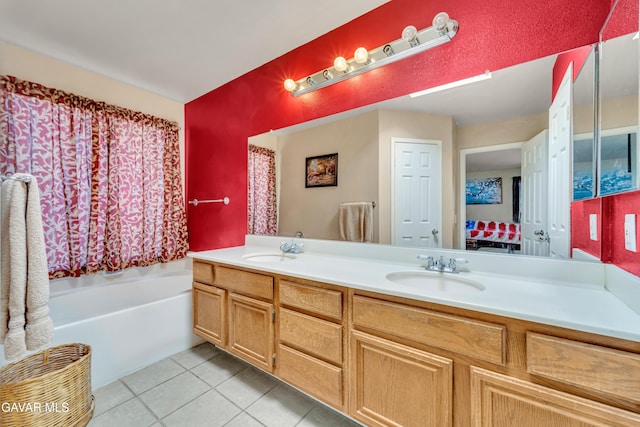 3628 Marilynn St, Lancaster, CA 93536 - full bathroom with tile patterned floors, double vanity, and a tub