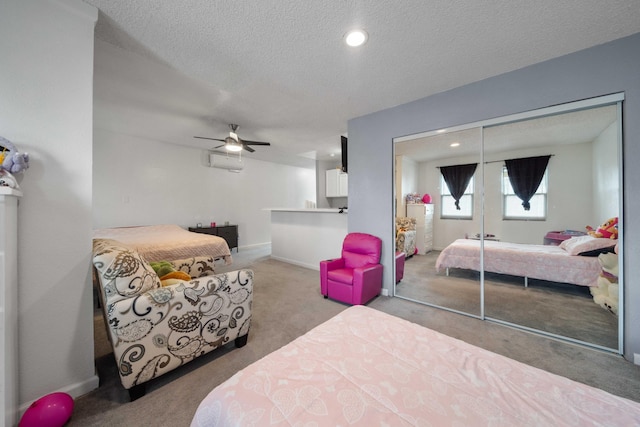 1510 W Newgrove St, Lancaster, CA 93534 - carpeted bedroom with recessed lighting, a closet, baseboards, ceiling fan, and a textured ceiling
