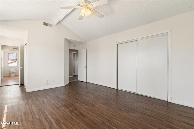 37623 E 49th St, Palmdale, CA 93552 - unfurnished bedroom with dark wood-type flooring, a closet, and a ceiling fan