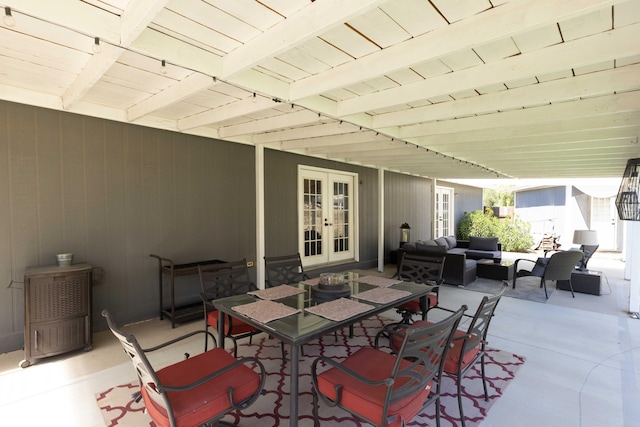 32722 Wagon Wheel Rd, Agua Dulce, CA 91390 - view of patio with french doors, outdoor lounge area, and outdoor dining space