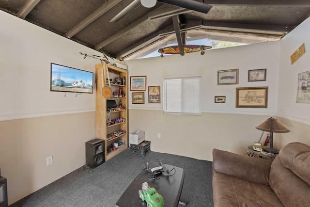 32722 Wagon Wheel Rd, Agua Dulce, CA 91390 - living room featuring carpet flooring and lofted ceiling
