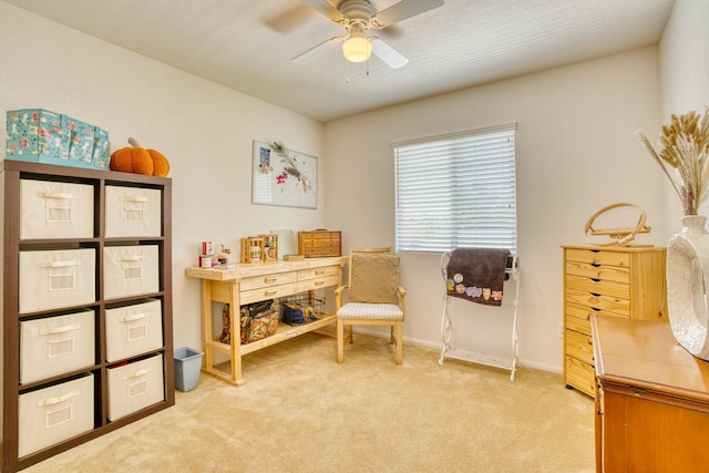3216 Janine Ave, Rosamond, CA 93560 - office area featuring ceiling fan, light carpet, and baseboards
