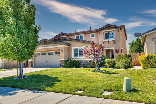 3216 Janine Ave, Rosamond, CA 93560 - view of front facade with stucco siding, a garage, concrete driveway, and stone siding