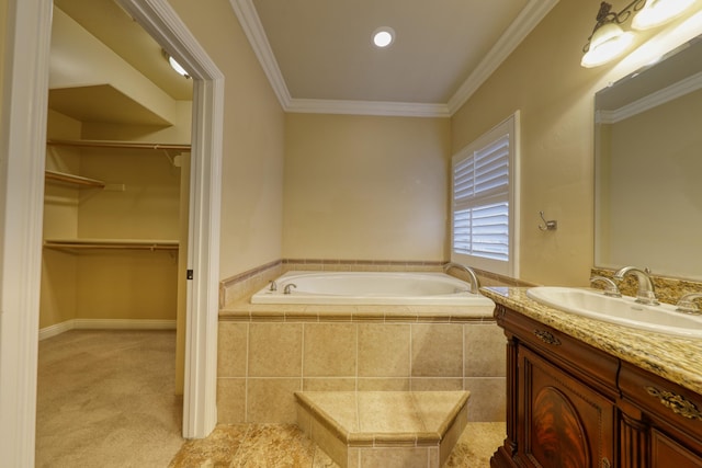 24281 Jacaranda Dr, Tehachapi, CA 93561 - full bath with crown molding, a bath, a walk in closet, and vanity