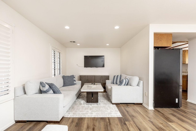 living room with hardwood / wood-style floors