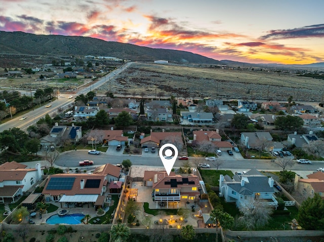 aerial view with a residential view and a mountain view