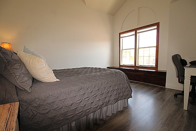 bedroom featuring vaulted ceiling and wood finished floors