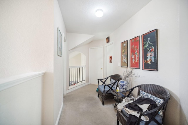 corridor with light colored carpet