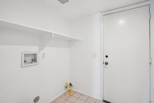 laundry room with laundry area, hookup for a washing machine, baseboards, light tile patterned floors, and visible vents