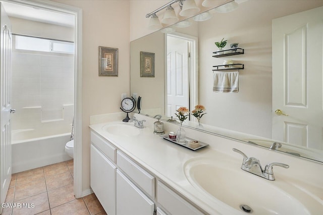 36525 Summerholly Cir, Palmdale, CA 93550 - bathroom featuring double vanity, tile patterned flooring, and bathtub / shower combination