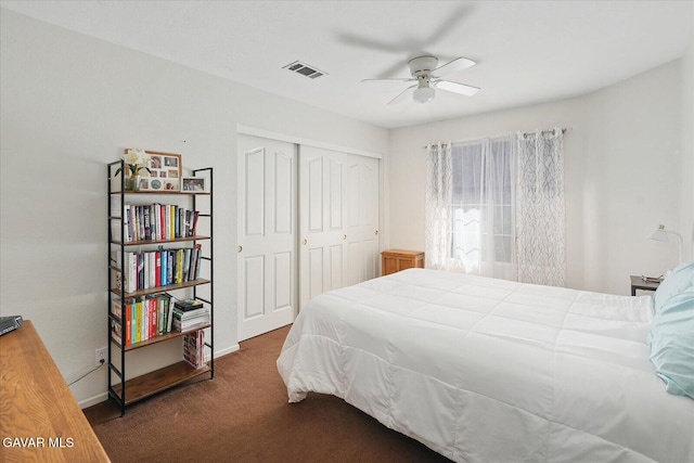 36525 Summerholly Cir, Palmdale, CA 93550 - bedroom with carpet, a closet, and a ceiling fan