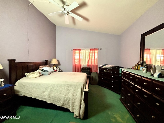 1816 Orange St, Rosamond, CA 93560 - bedroom with vaulted ceiling, dark carpet, and ceiling fan