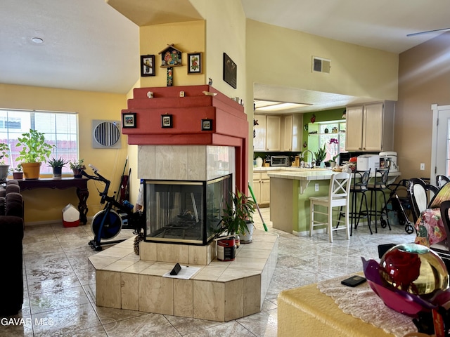 1816 Orange St, Rosamond, CA 93560 - living room featuring a tile fireplace