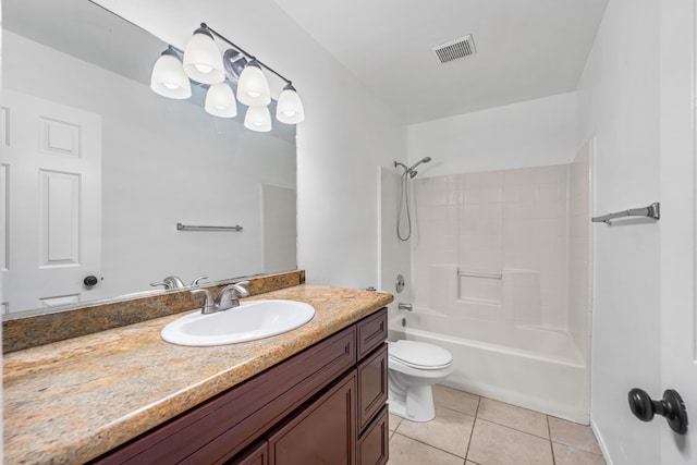 full bathroom featuring tile patterned flooring, vanity, bathtub / shower combination, and toilet