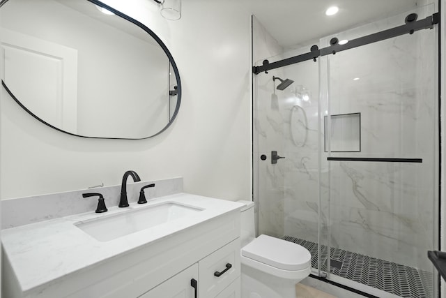 2745 Kenwood Ave, Los Angeles, CA 90007 - bathroom featuring toilet, a marble finish shower, and vanity