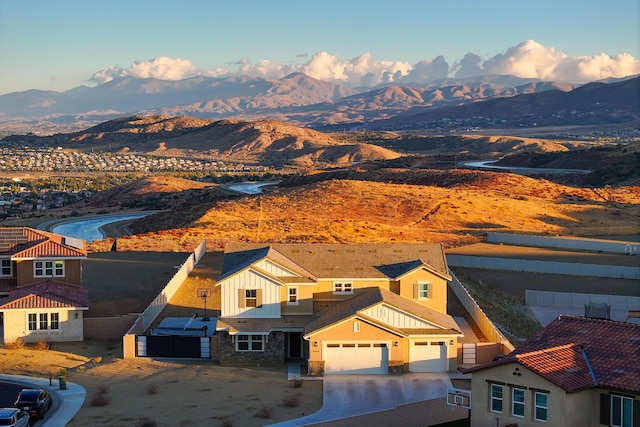 drone / aerial view with a mountain view