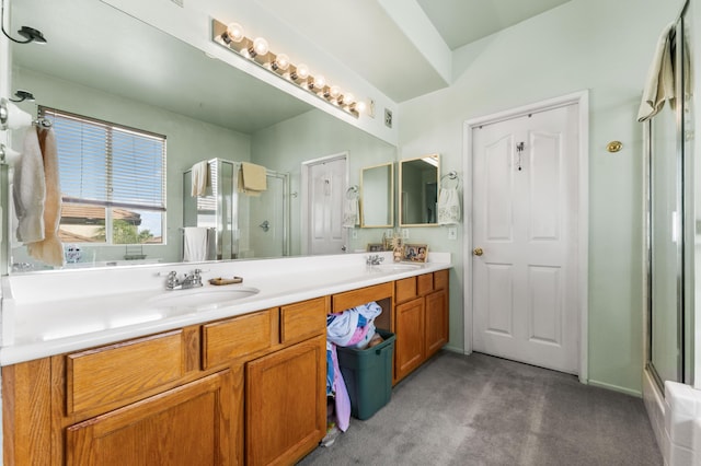 bathroom with vanity and walk in shower