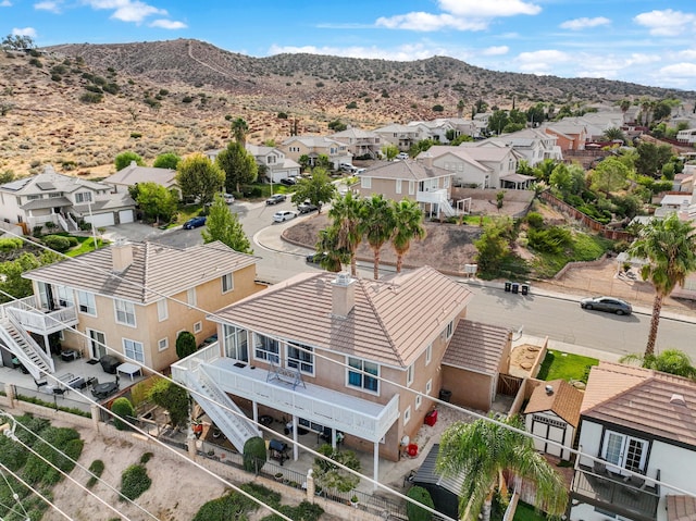 drone / aerial view featuring a mountain view