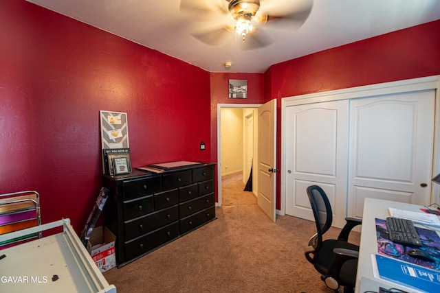 8801 Lupine Loop Dr, California City, CA 93505 - carpeted office space featuring ceiling fan and a textured wall