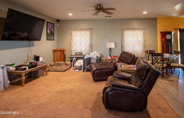 8801 Lupine Loop Dr, California City, CA 93505 - carpeted living area featuring recessed lighting and ceiling fan