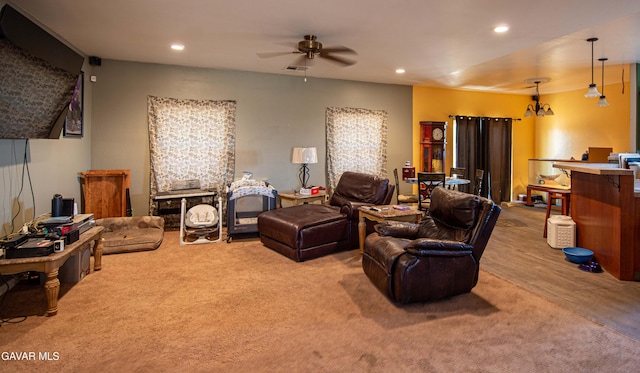 8801 Lupine Loop Dr, California City, CA 93505 - living area with carpet floors, recessed lighting, and ceiling fan