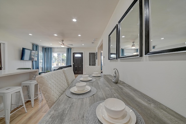 12871 W Osborne St, Arleta, CA 91331 - dining area with a ceiling fan, wood finished floors, and recessed lighting